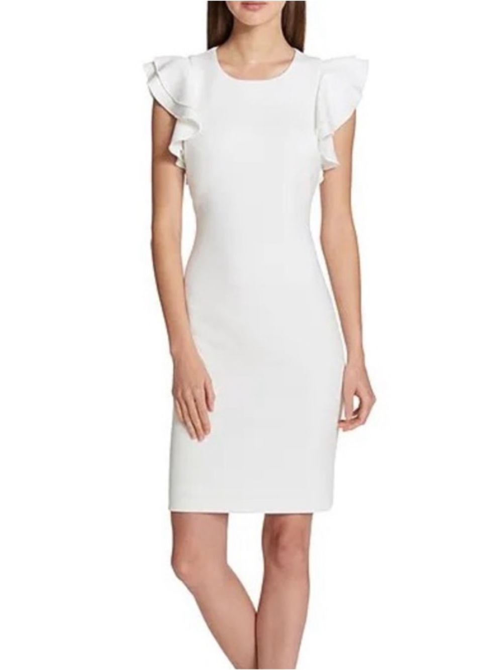 TOMMY HILFIGER White Short Flutter Cap Sleeve Scuba Sheath Dress--NWT--10 - Picture 1 of 16